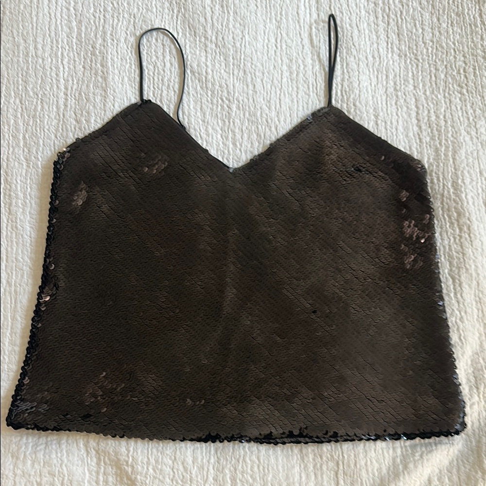 Express Black sequin Crop Camisole with Spaghetti Straps